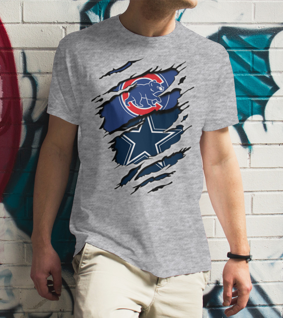 Dallas Cowboys Chicago Cubs Claw Marks Logo Mashup T-Shirt