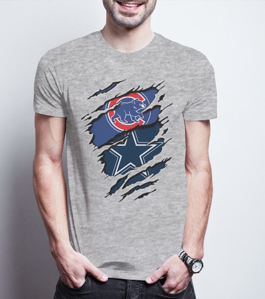 Dallas Cowboys Chicago Cubs Claw Marks Logo Mashup T-Shirt