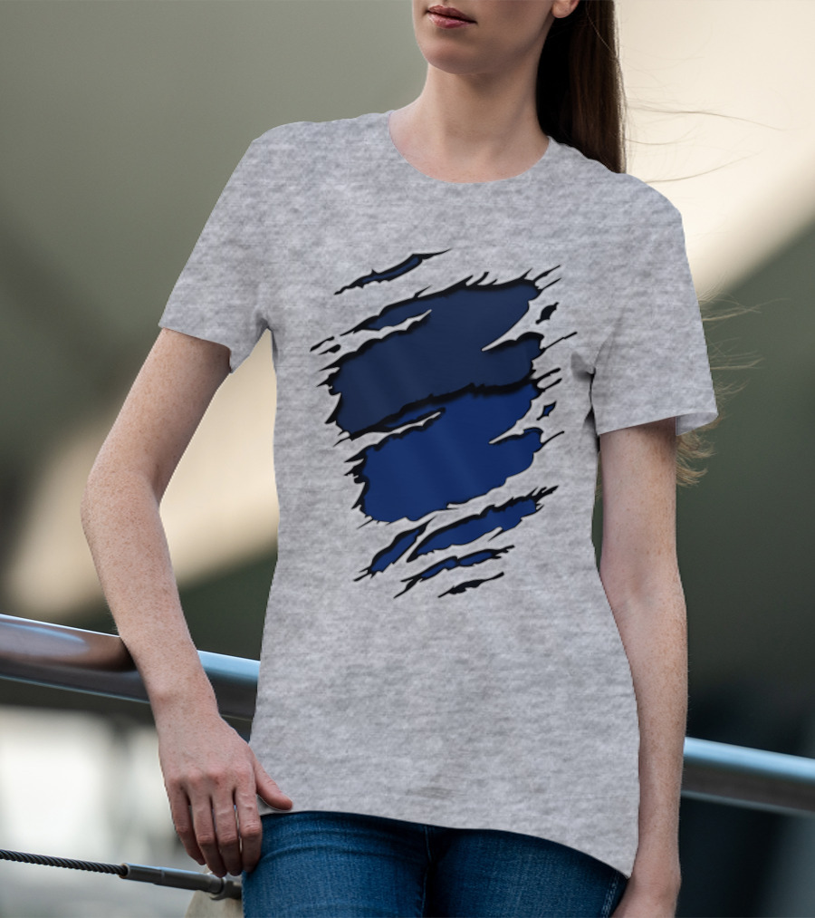 Cow Cub Tiger Stripes Blue Torn Look T-Shirt