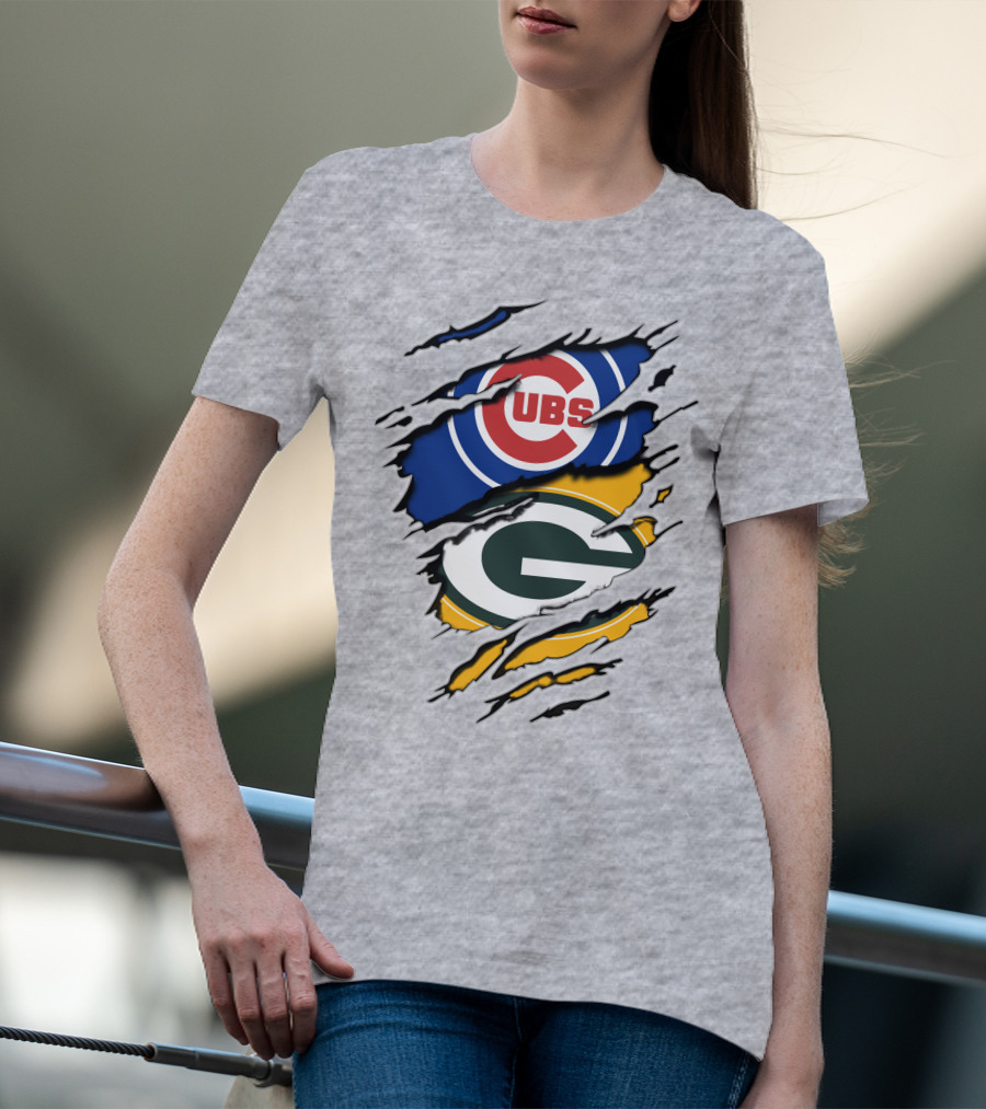 Cubs Packers Torn Logo Crossover T-Shirt