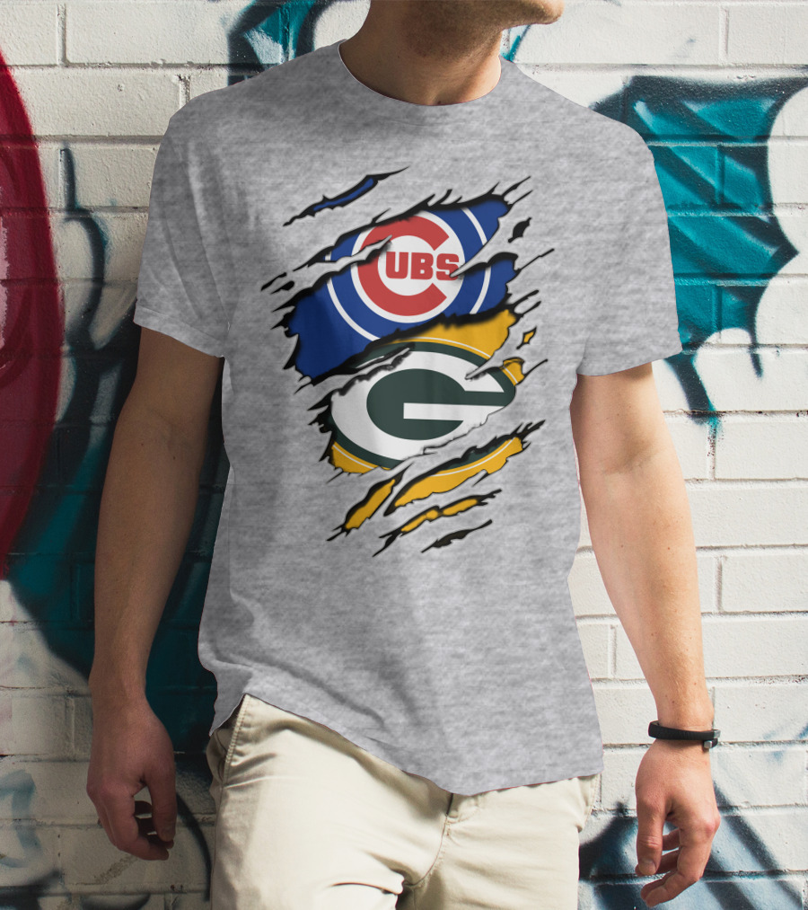 Cubs Packers Torn Logo Crossover T-Shirt