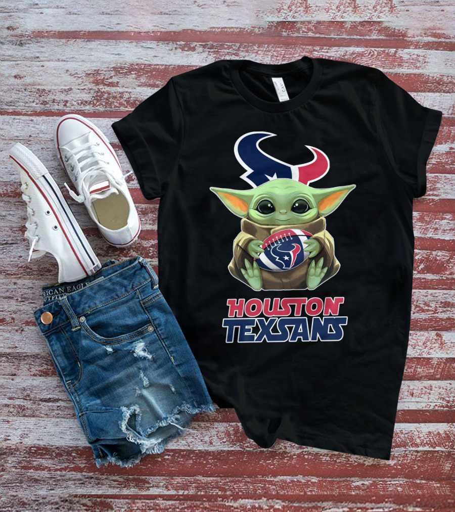 Houston Texans Baby Yoda Holding Football T-Shirt