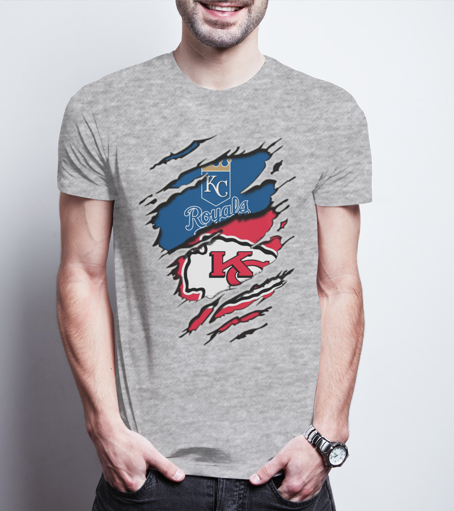 Kc Chiefs Royals Crossover Logo Fusion T-Shirt