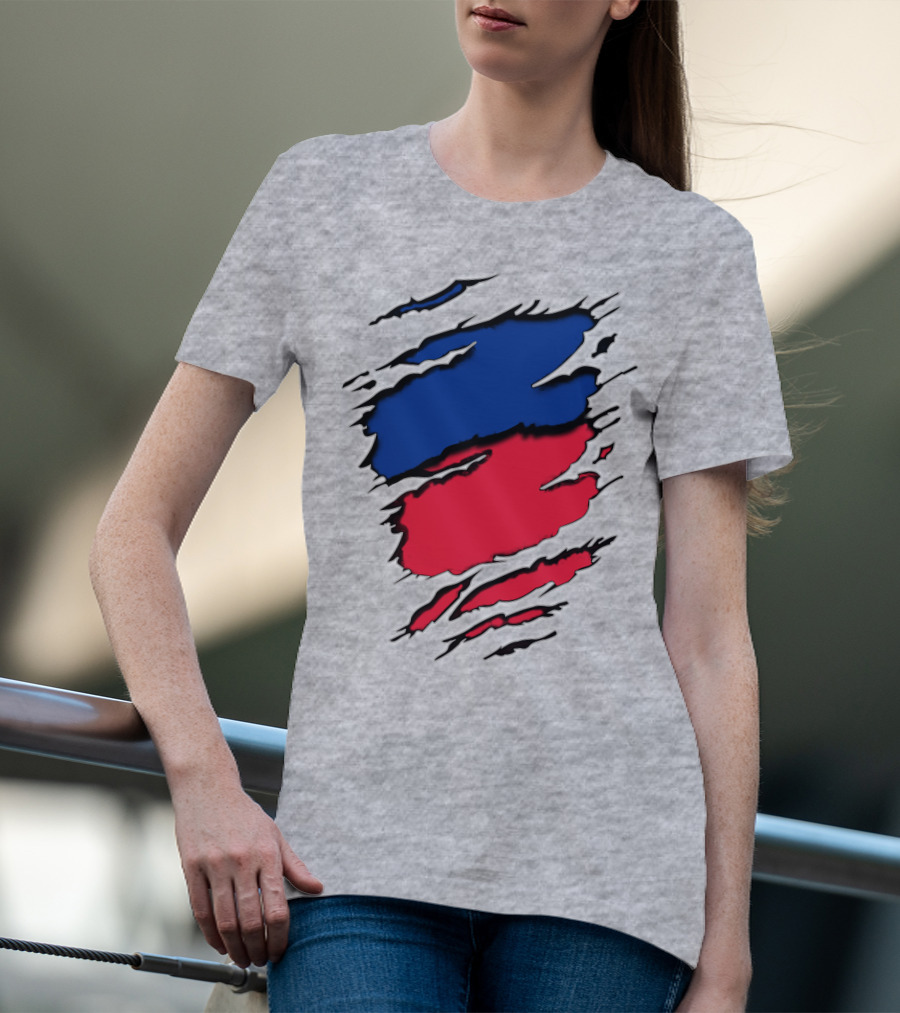 Chie Roy Blue And Red Torn Claw Scratches T-Shirt