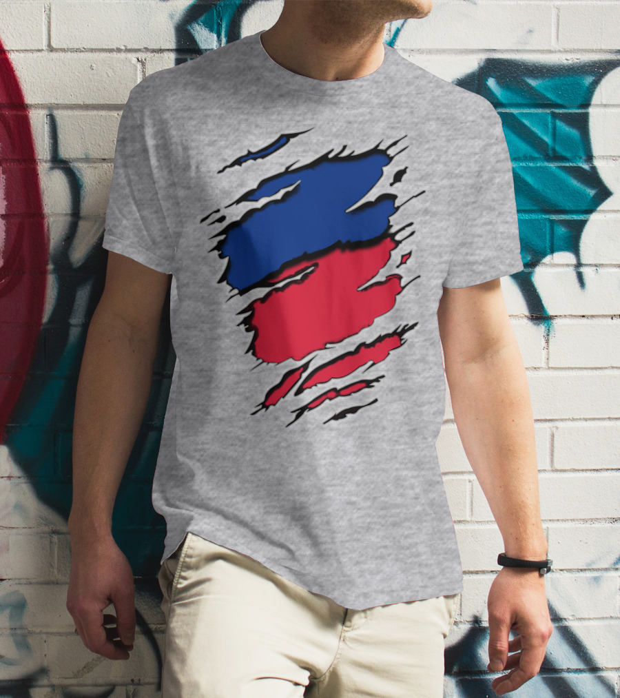 Chie Roy Blue And Red Torn Claw Scratches T-Shirt