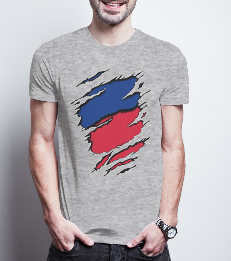 Chie Roy Blue And Red Torn Claw Scratches T-Shirt