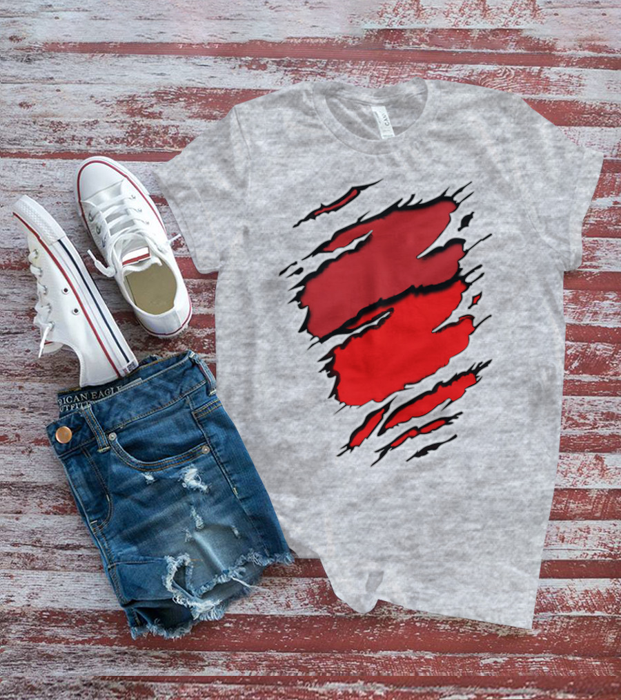 Chie-Car Red Ripped Claw Marks T-Shirt