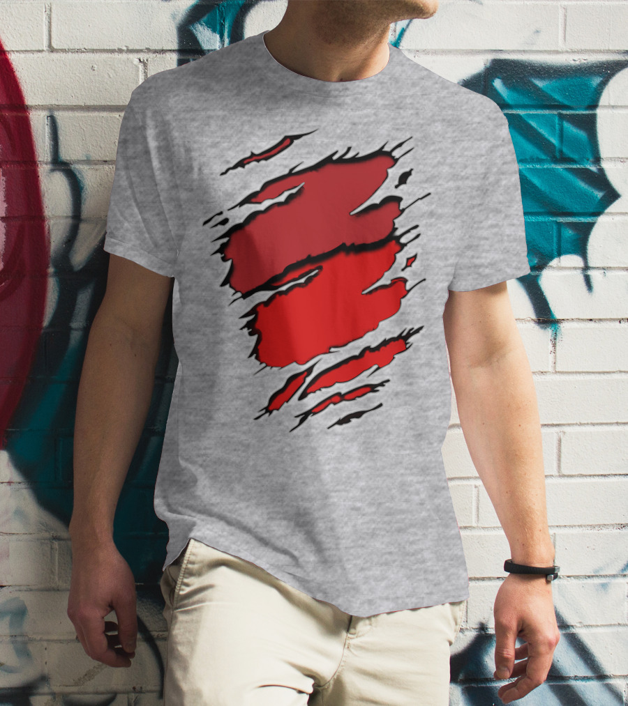 Chie-Car Red Ripped Claw Marks T-Shirt