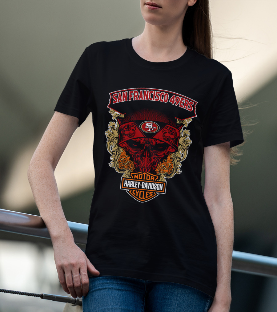 San Francisco 49ers Harley Davidson Motorcycles Skull T-Shirt