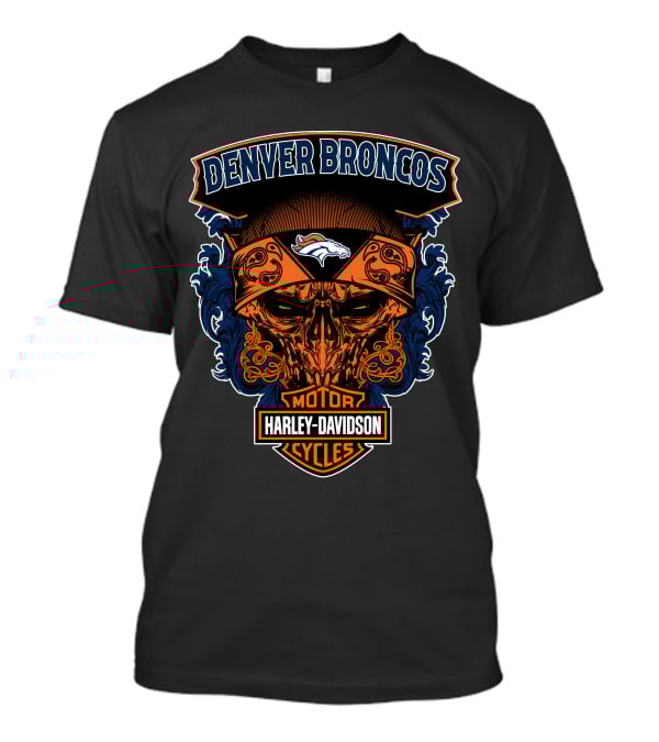 Denver Broncos Harley Davidson Motor Cycles Skull T-Shirt