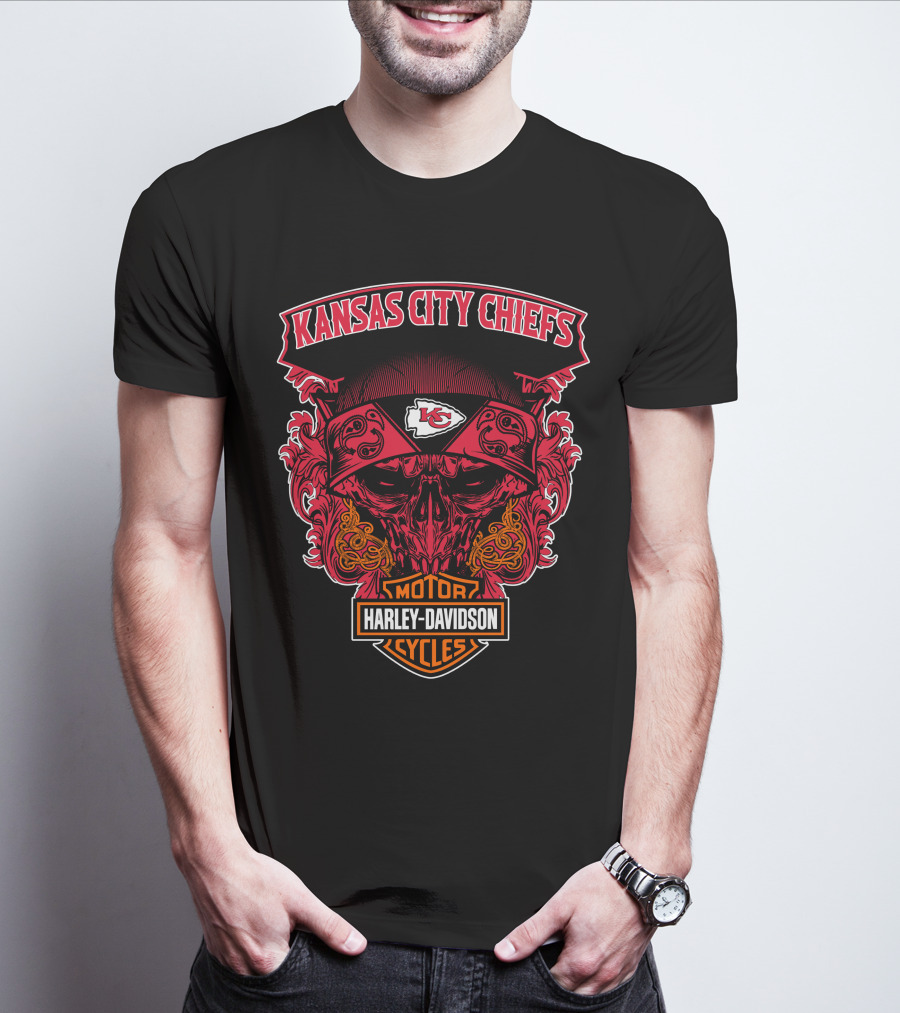 Kansas City Chiefs Harley Davidson Motorcycles Skull T-Shirt