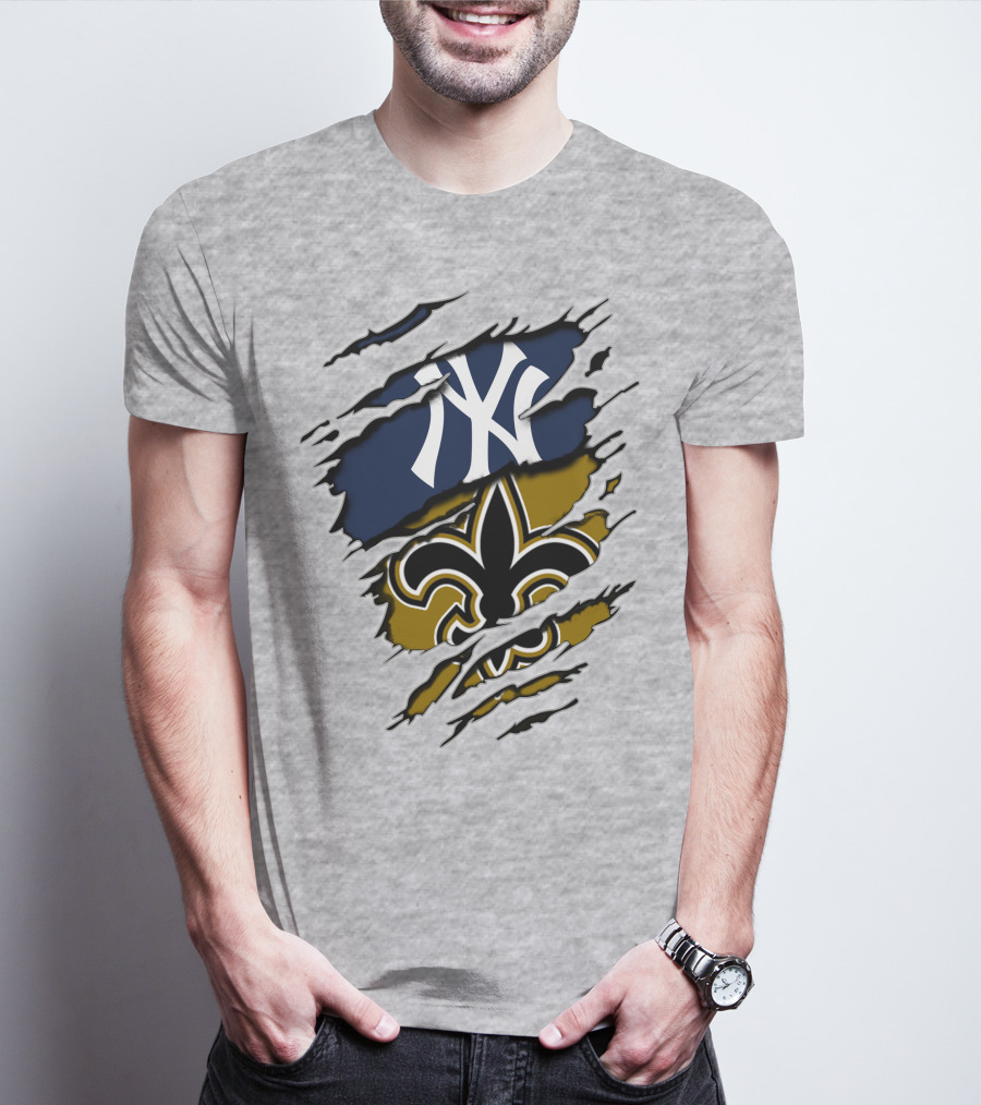Yankees Saints Fleur-de-Lis Ripped T-Shirt