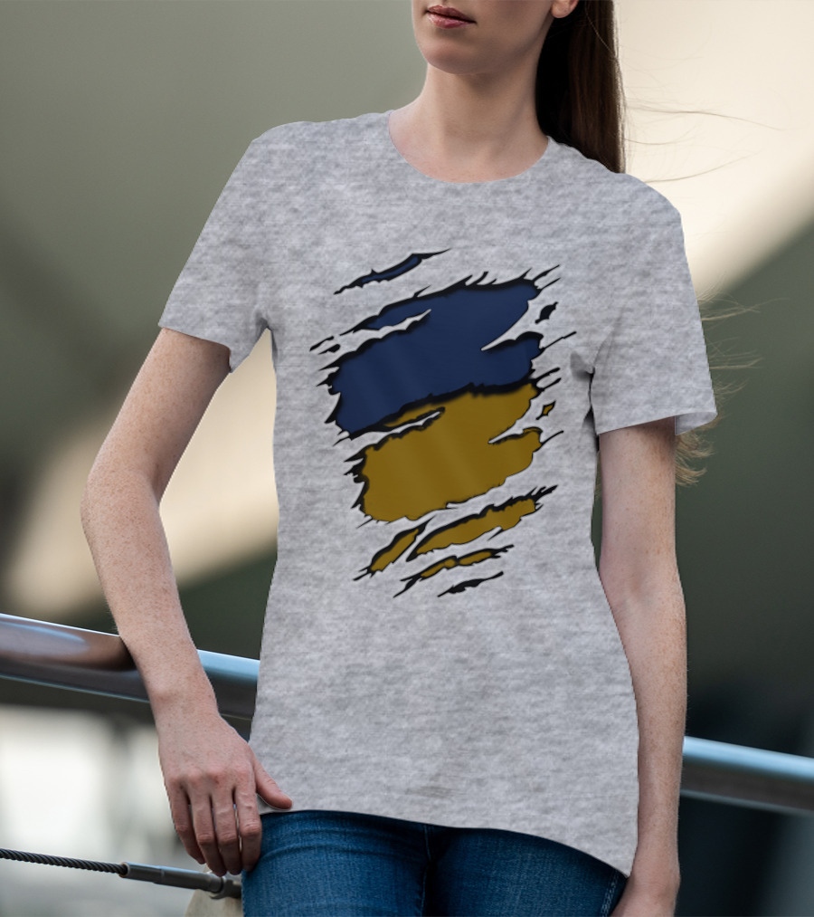 Sain-Yan Blue And Gold Torn Claw Marks T-Shirt