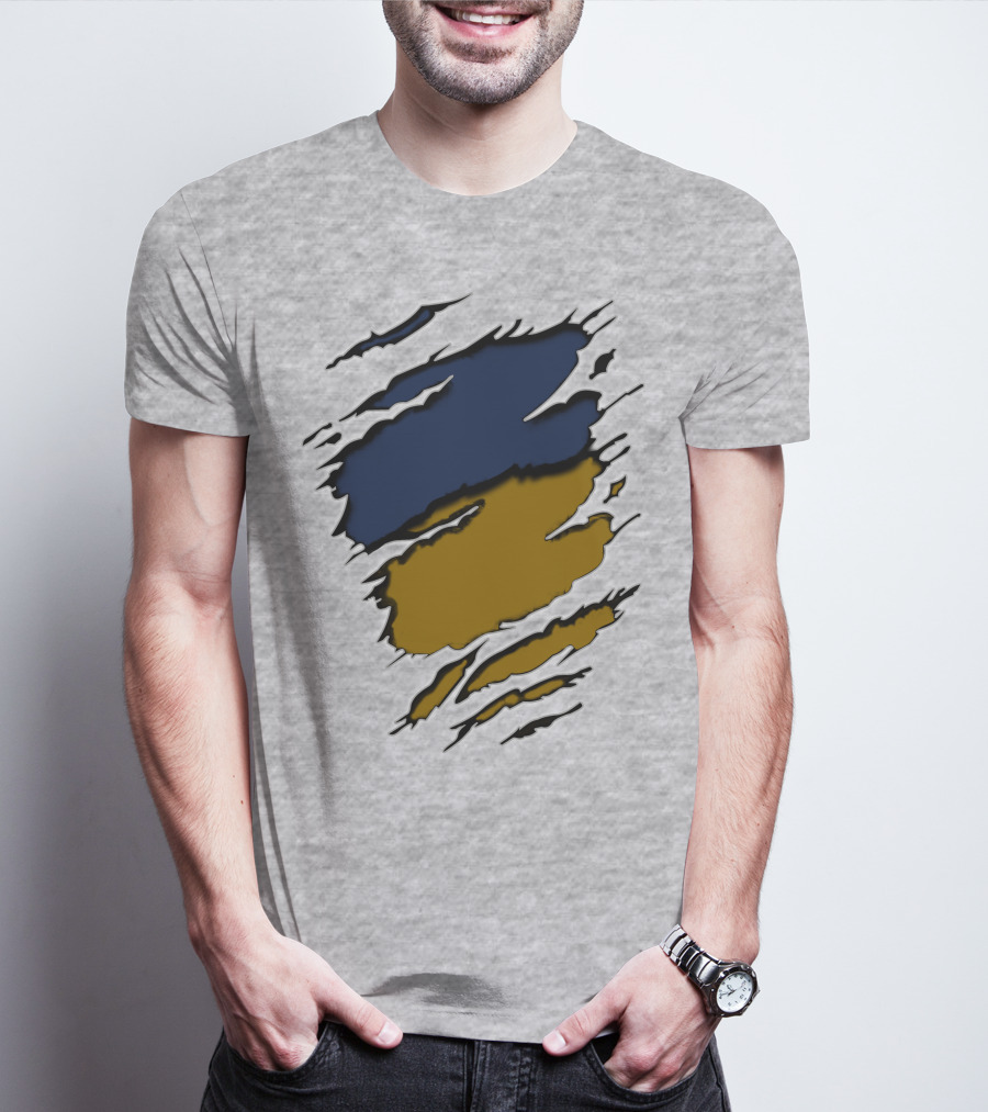 Sain-Yan Blue And Gold Torn Claw Marks T-Shirt