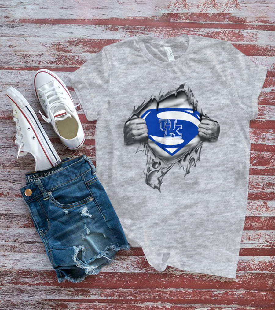 Kentucky Wildcats Superman Logo Style Burst Through Torn T-Shirt