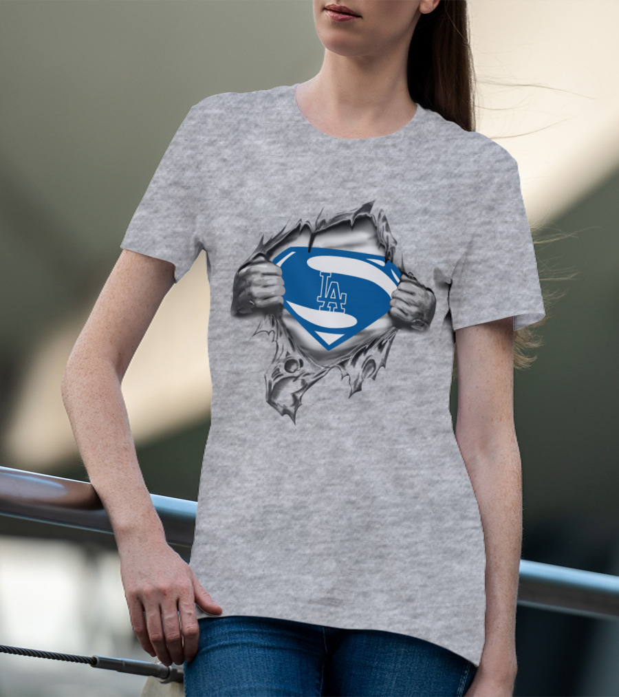LA Dodgers Superman Logo Blue Shield T-Shirt