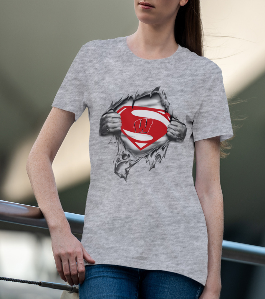 Wisconsin Badgers Superman Logo Hidden Emblem T-Shirt