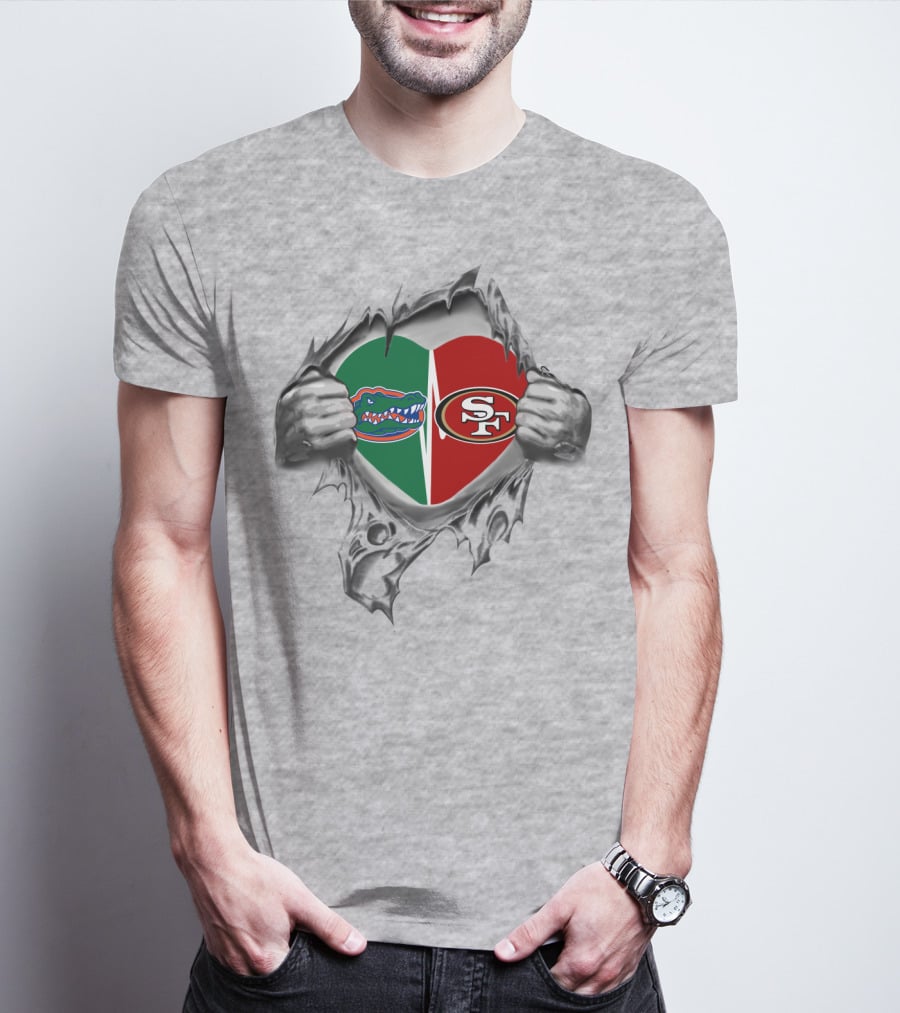 Florida Gators San Francisco 49ers Heart Logo Tearing T-Shirt