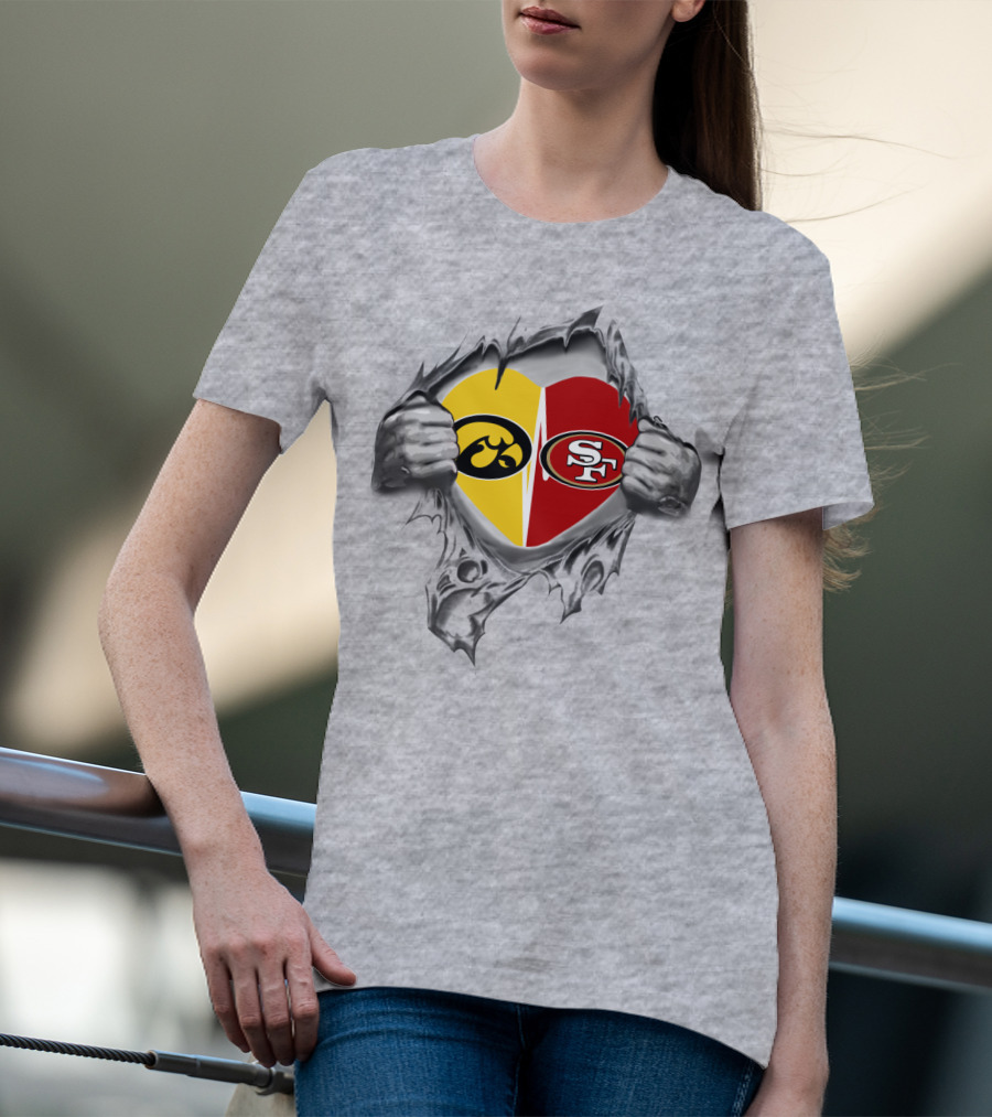 San Francisco 49ers Iowa Hawkeyes Heart Tear Mascot T-Shirt