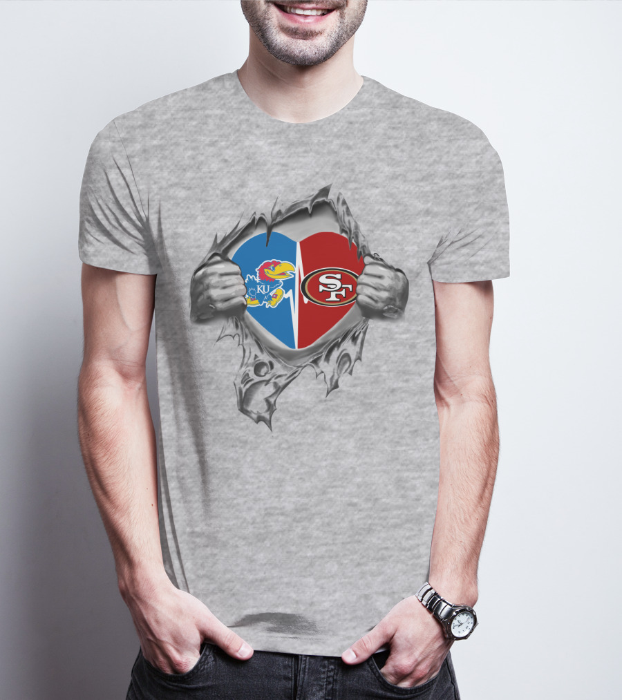 KU Jayhawks San Francisco 49ers Heart Logo Fan T-Shirt
