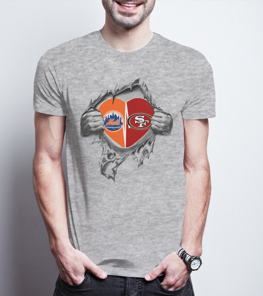 49Ers Mets Heart Logo Showing Fan Allegiance T-Shirt
