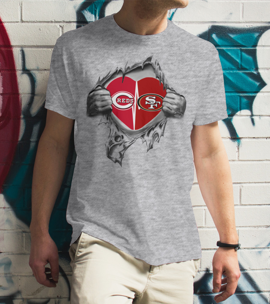 Cincinnati Reds San Francisco 49ers Heart Logo Combination T-Shirt