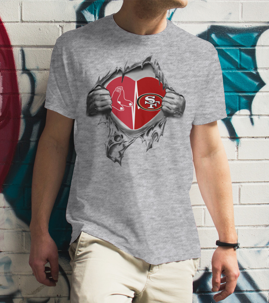 49Ers Redsox Heartbeat Logo Fusion T-Shirt