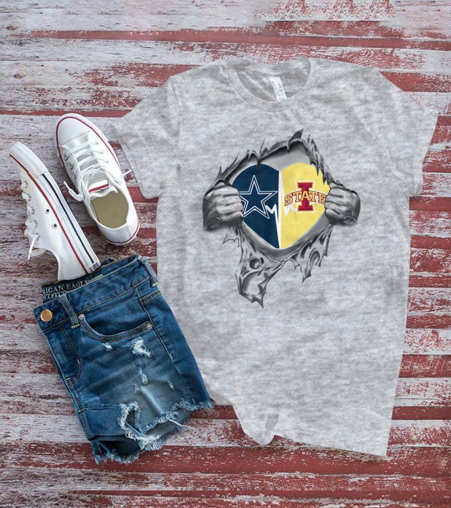 Dallas Cowboys And Iowa State Cyclones Split Heart T-Shirt