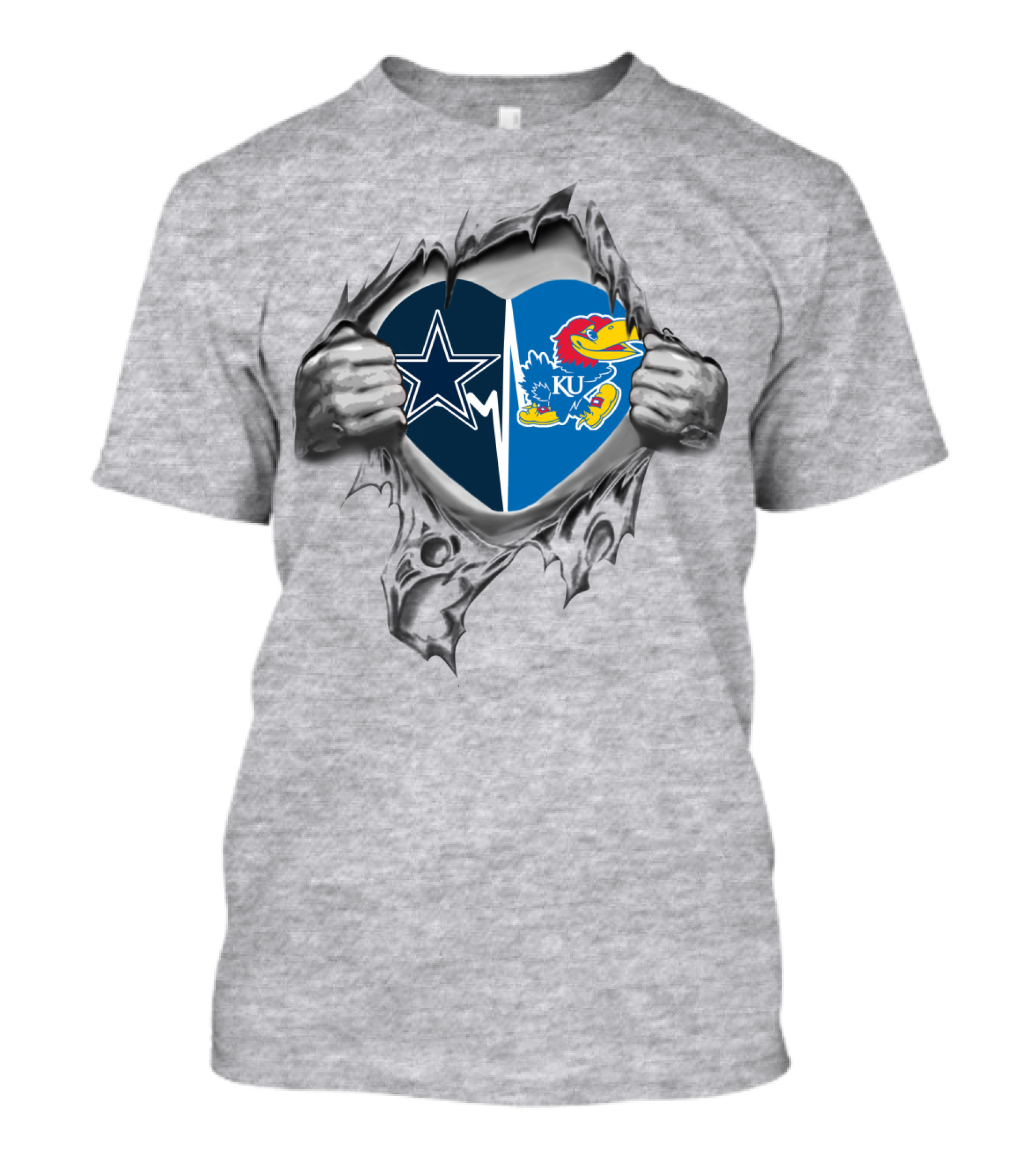 Cowboys Kansas Jayhawks Heart Team T-Shirt