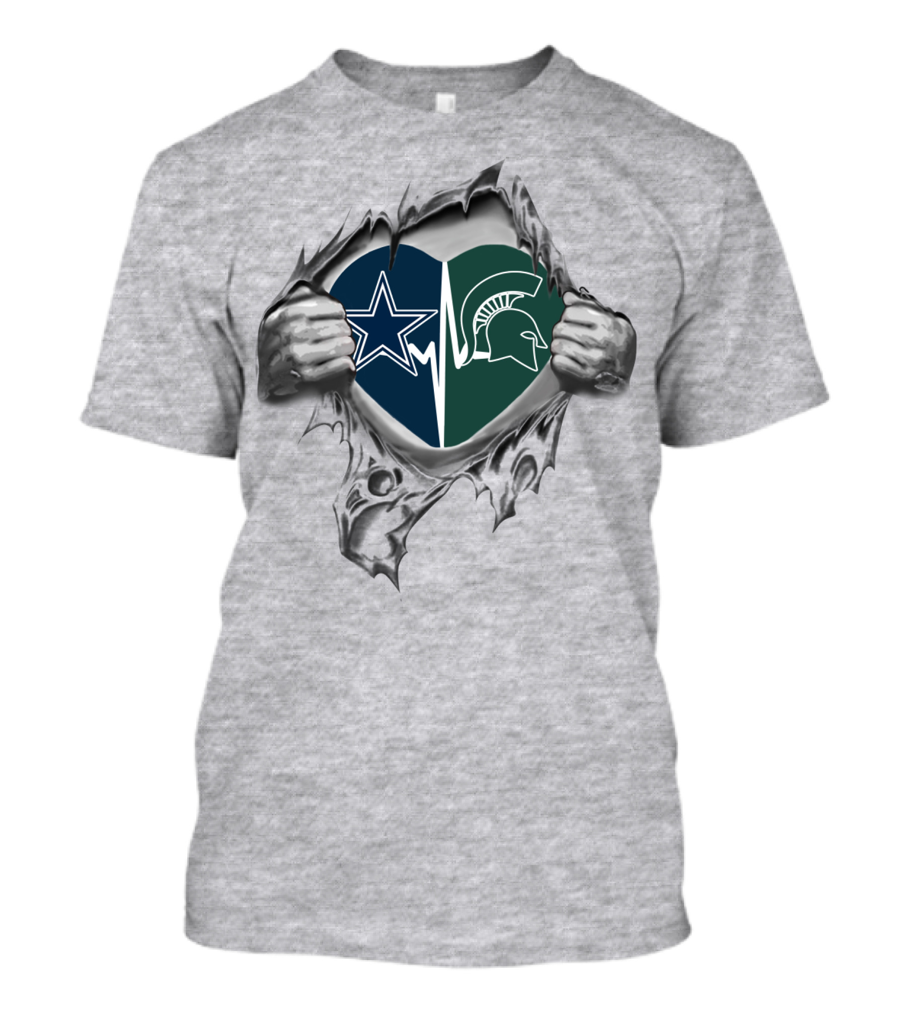 Cowboys Spartans Heart Ripped Open Star Helmet T-Shirt