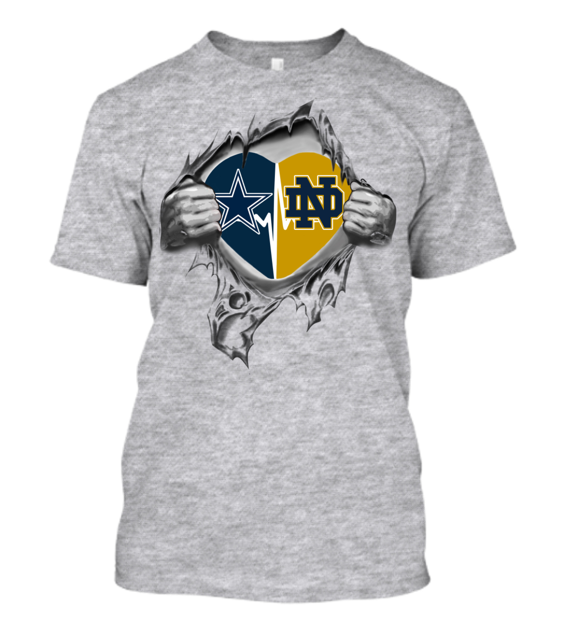Cowboys Star And Notre Dame Fighting Irish Heart T-Shirt