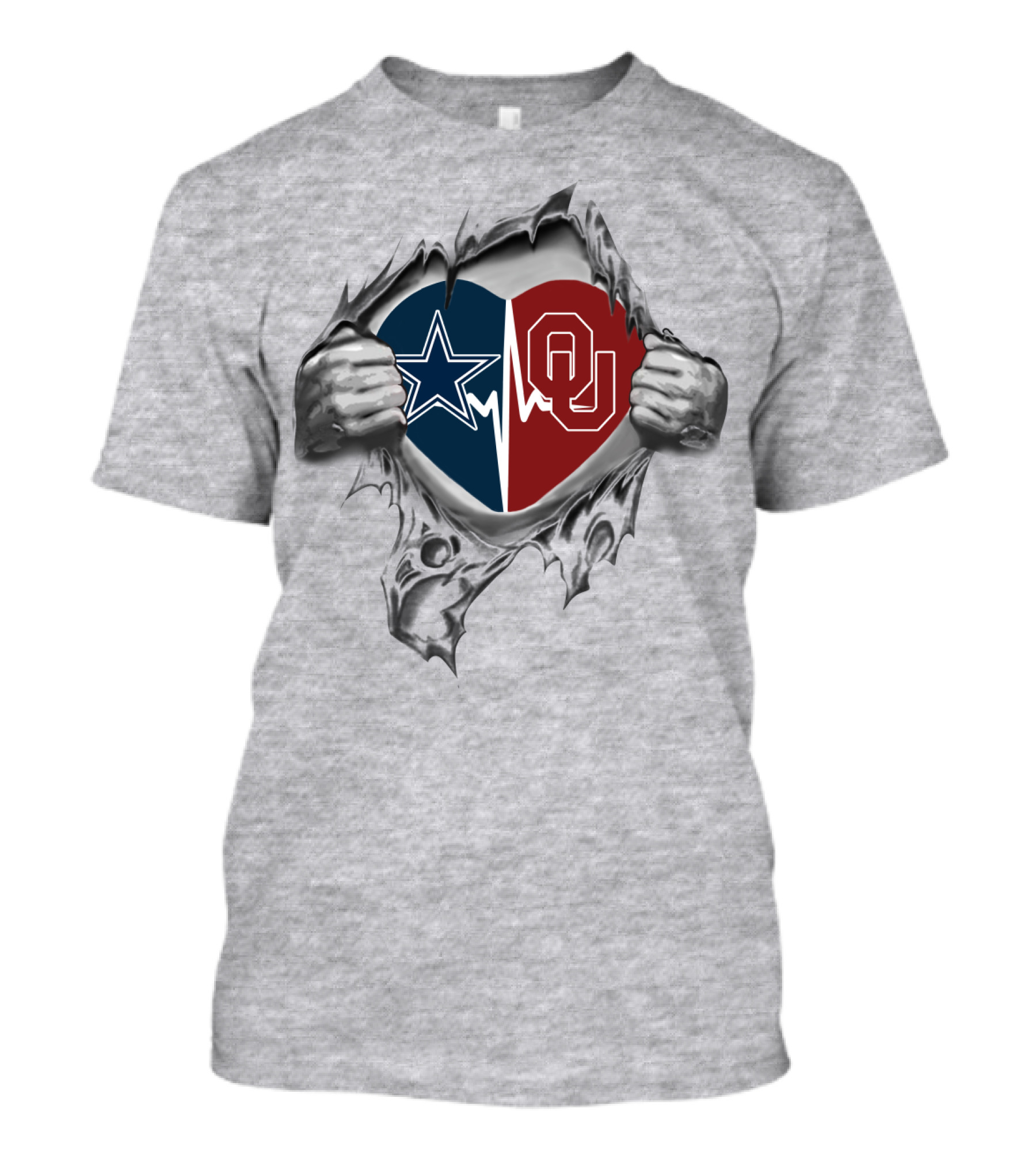 Cowboys Sooners Star And OU Heart Torn Hands T-Shirt