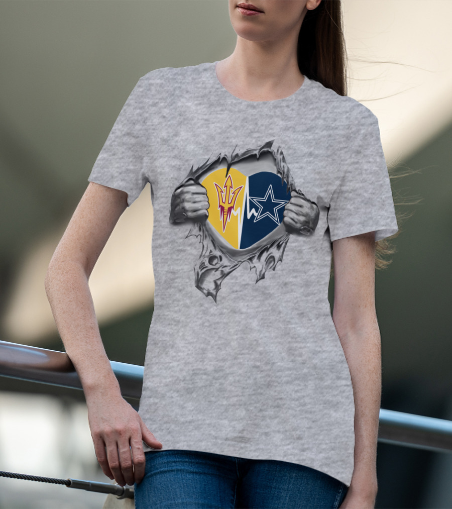 Arizona State Sun Devils And Dallas Cowboys Heart T-Shirt