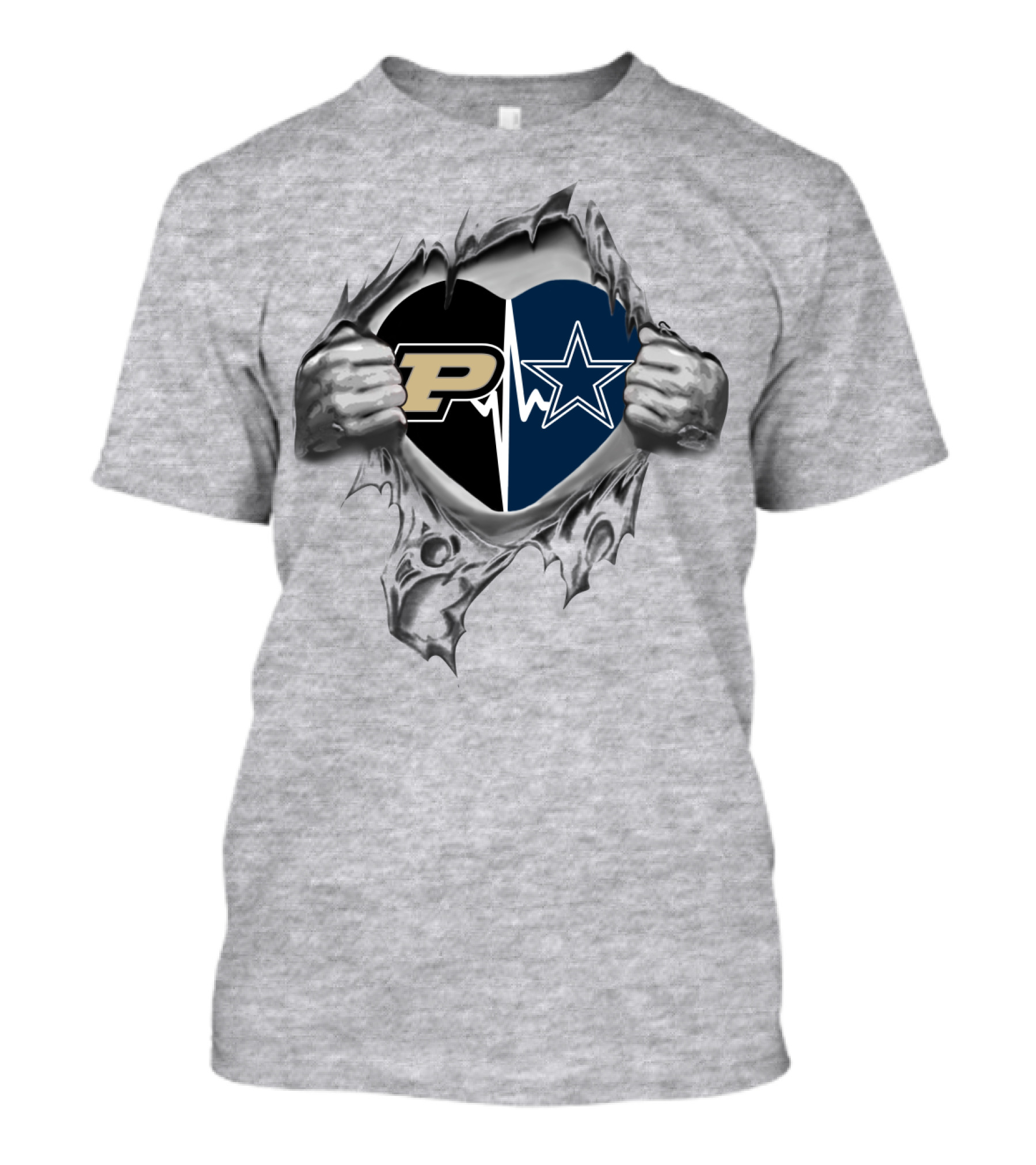 Purdue Cowboys Heartbeat Fusion With Torn Hands T-Shirt