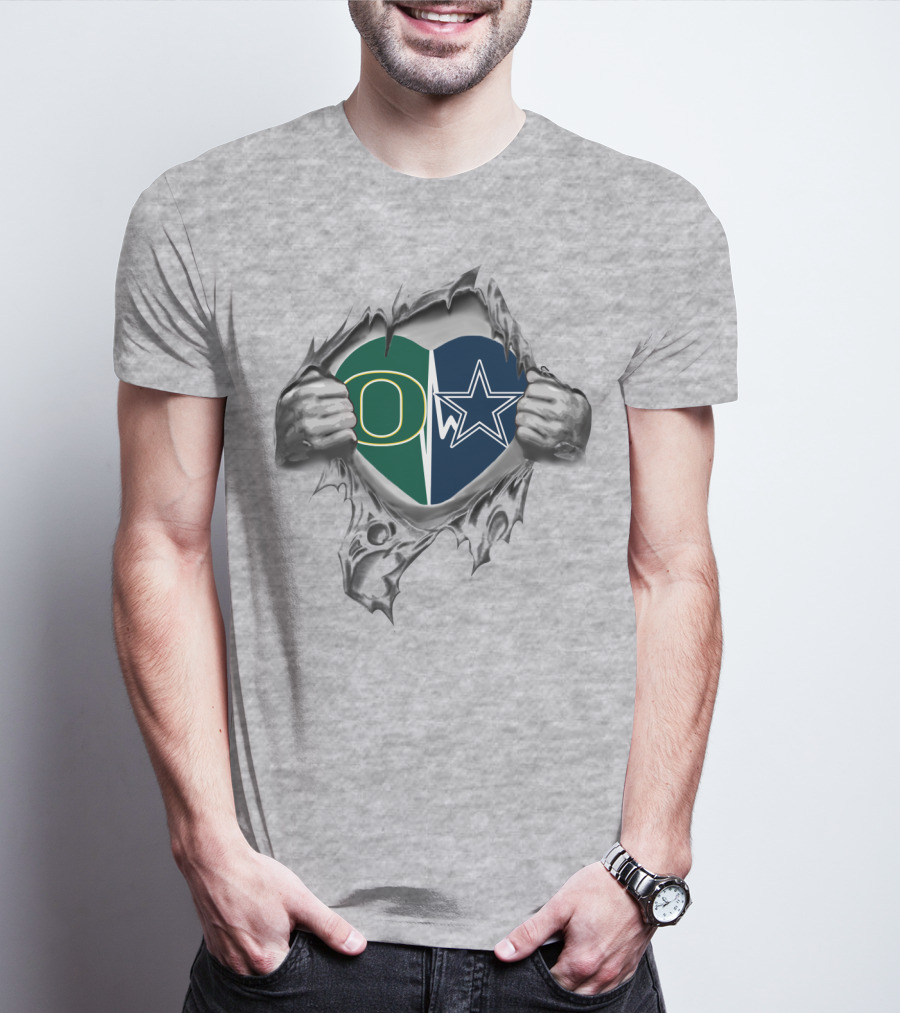Cowboys Ducks Heart Split With Oregon And Star T-Shirt
