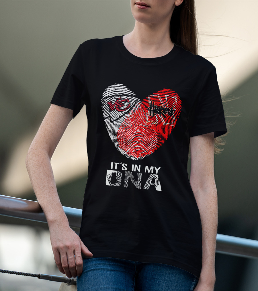 Chiefs Huskers It's In My DNA Fingerprint Heart T-Shirt