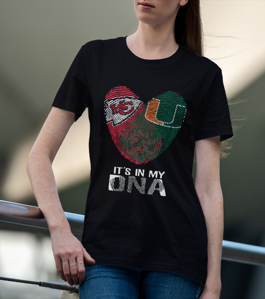 Kansas City Chiefs Miami Hurricanes It's In My Dna Fingerprint Heart T-Shirt