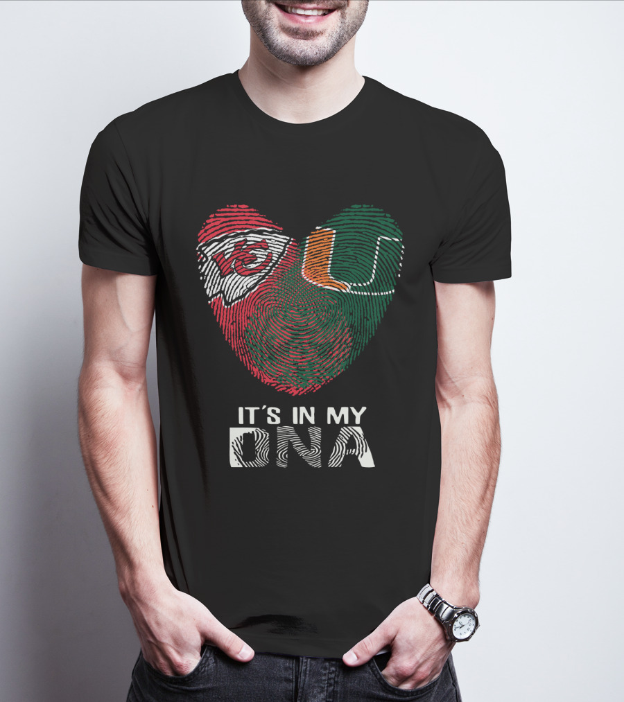 Kansas City Chiefs Miami Hurricanes It's In My Dna Fingerprint Heart T-Shirt