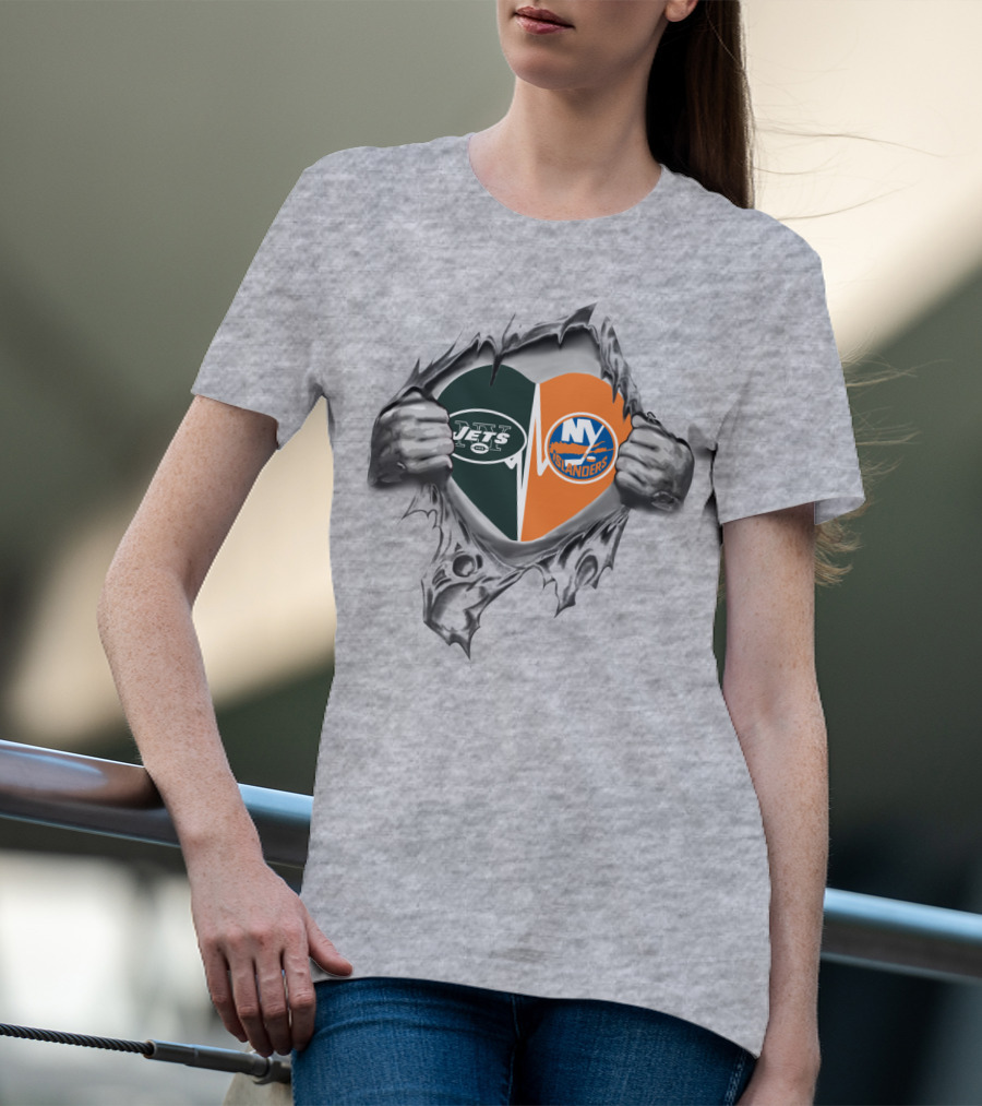 New York Jets And Islanders Fans Heart Ny Sports Passion T-Shirt