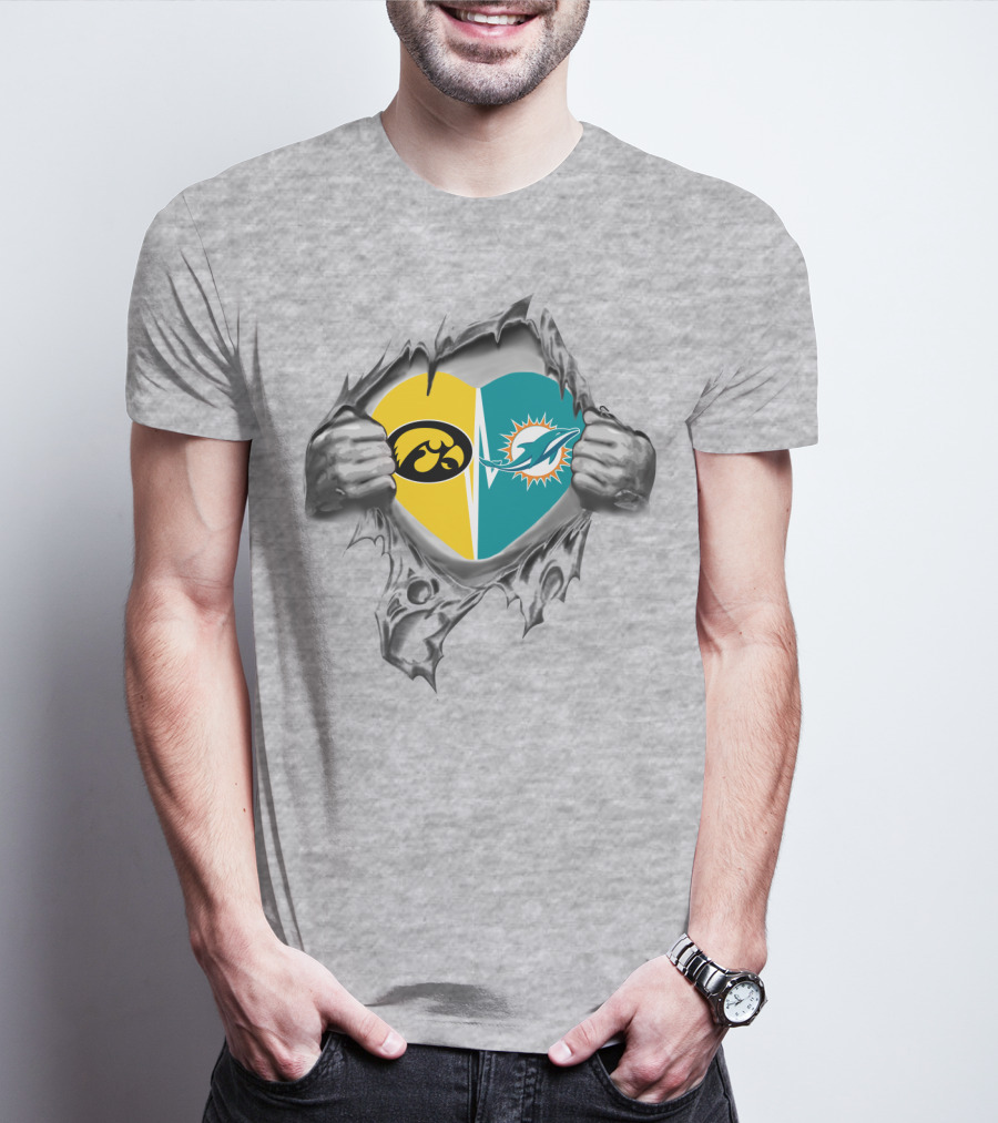 Iowa Hawkeyes Miami Dolphins Heart Rip T-Shirt