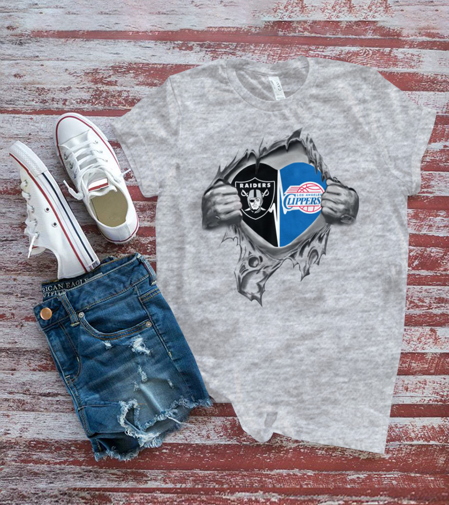 Raiders Clippers Logos Torn Heart T-Shirt