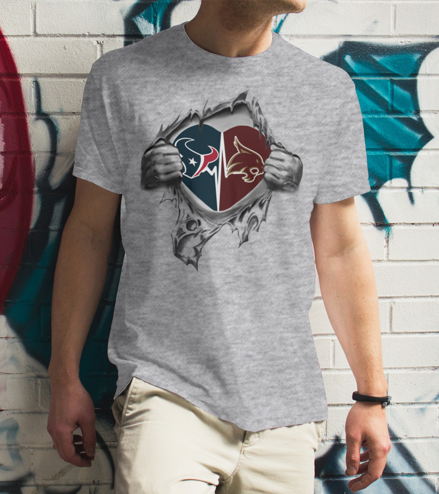 Texans Bobcats Heart Hands Ripped T-Shirt