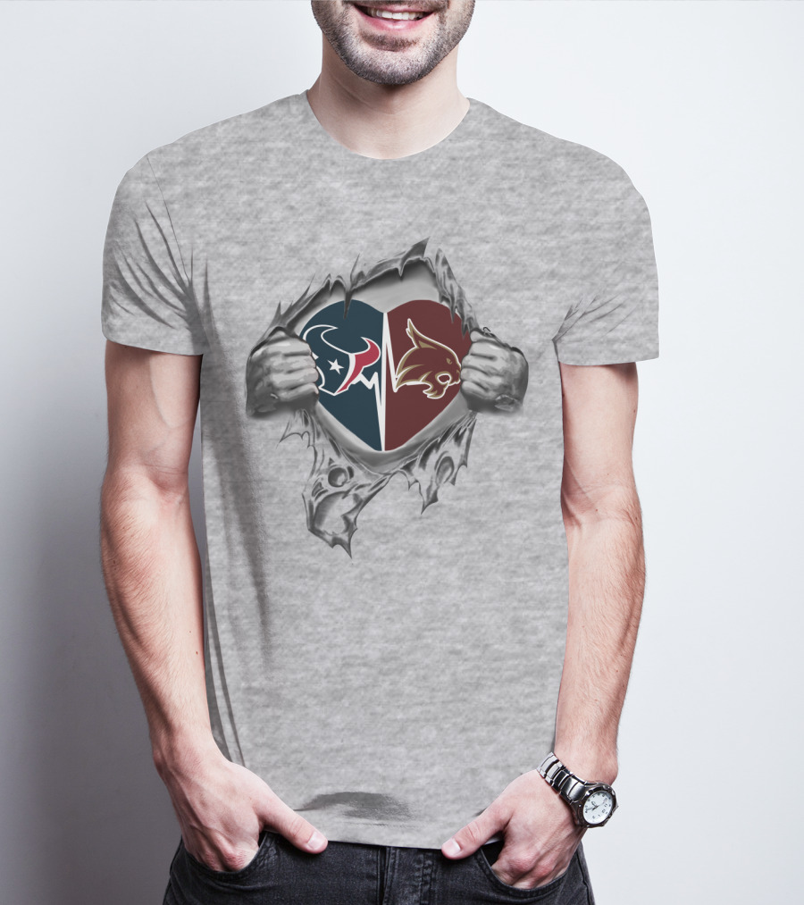 Texans Bobcats Heart Hands Ripped T-Shirt