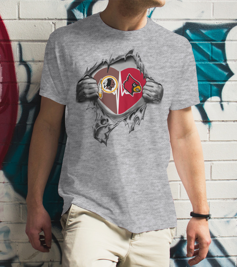 Redskins Cardinals Heart Torn Football Fan Loyalty T-Shirt