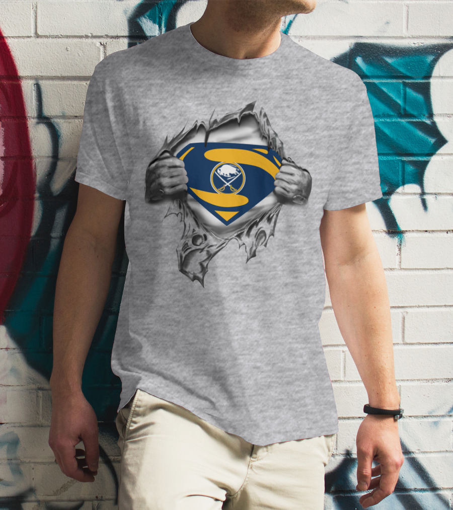 Sabres Logo Superhero Chest Breakthrough T-Shirt