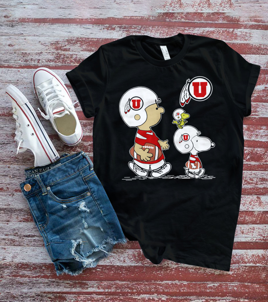 Utah Utes Football Snoopy And Woodstock Team Helmets T-Shirt