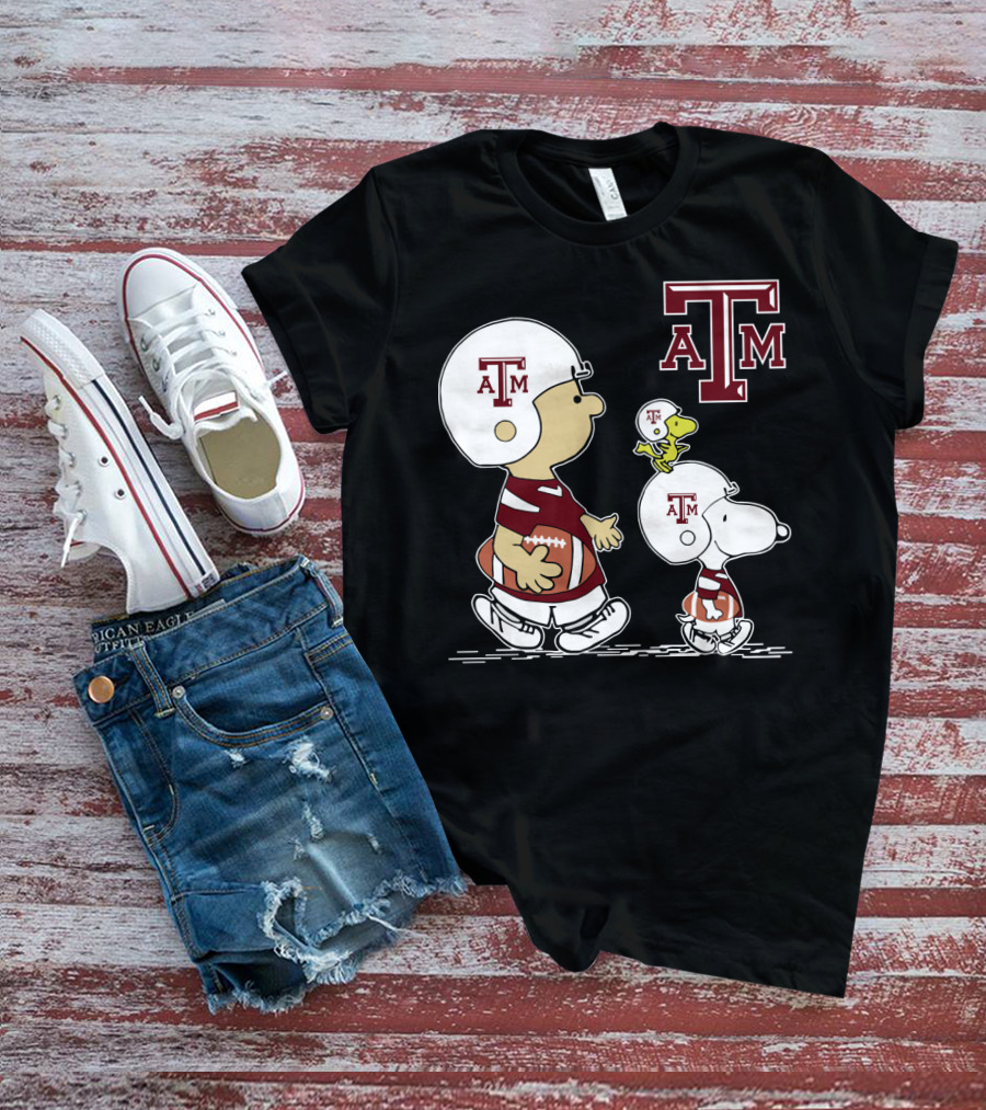 Texas A&M Aggies Snoopy Peanuts Football Woodstock T-Shirt