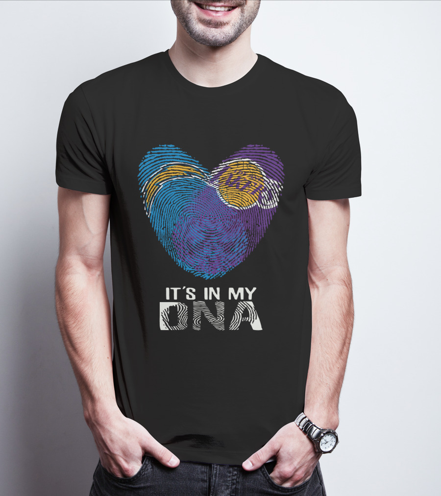 Chargers Lakers It's In My DNA Fingerprint Heart T-Shirt