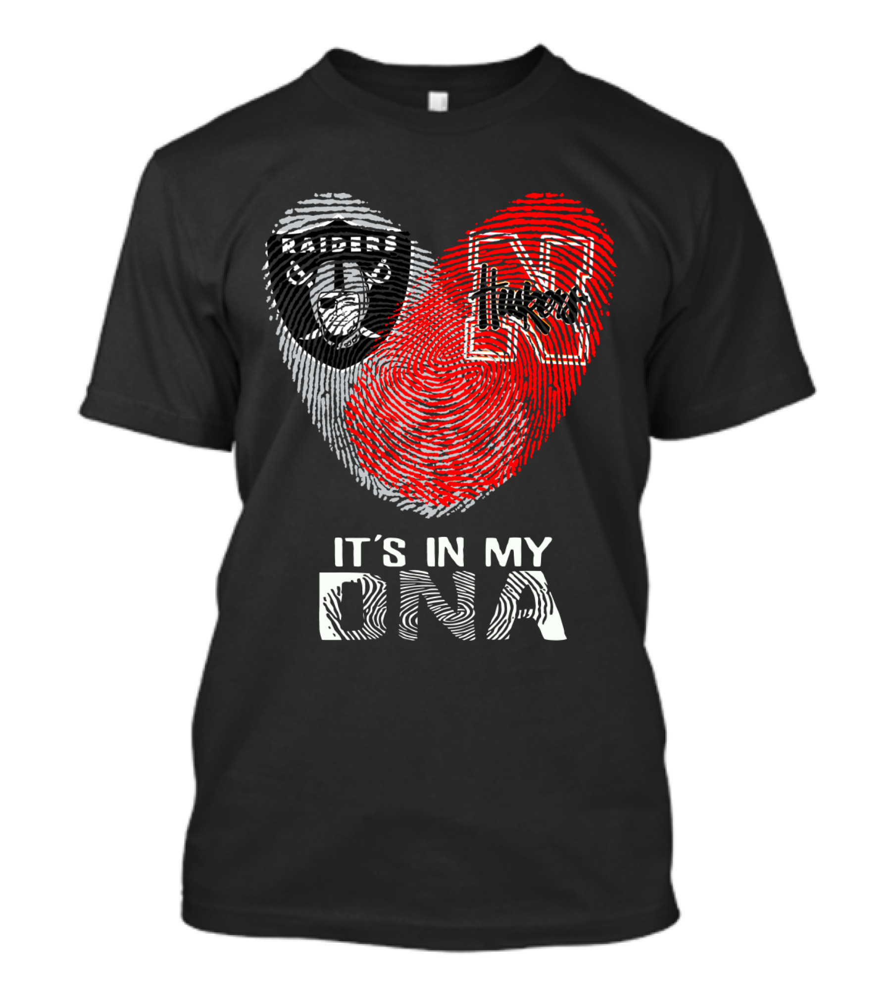 Raiders Huskers It's In My Dna Fingerprint Heart T-Shirt