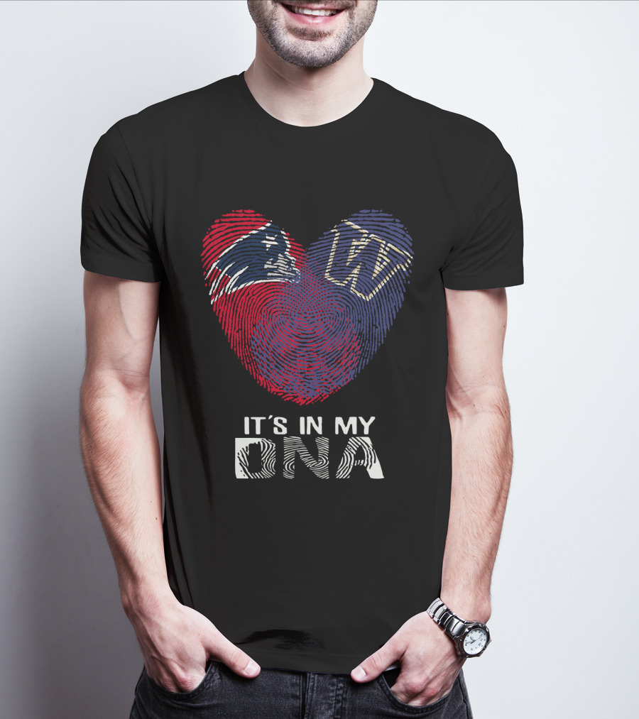Patriots Huskies Fingerprint Heart It's In My DNA T-Shirt